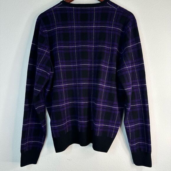 Vintage Polo Golf Ralph Lauren Purple Plaid Sweater Mens Merino Wool Cashmere - Picture 2 of 7